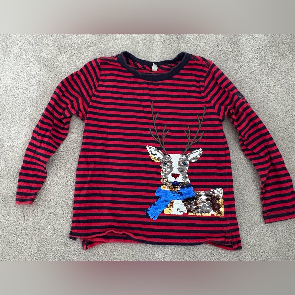 Joules Red and Navy Striped Reindeer Shirt